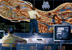 Fantastic Voyage (Amiga) screenshot: Mission operations room.