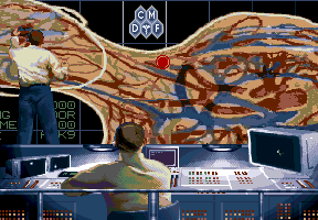 Fantastic Voyage (Amiga) screenshot: You can scroll around to show more of the room.