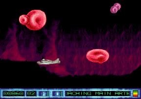 Fantastic Voyage (Amiga) screenshot: About to crash in the blood stream.