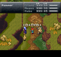Final Fantasy Chronicles (PlayStation) screenshot: Chrono Trigger: Cheerful fields, and techs that eliminate all enemies at once!
