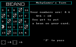 Arithmetic Games Set 1 (DOS) screenshot: Rolled, did some basic math, and the bean is mine.