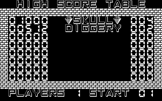Skull-Diggery (Atari ST) screenshot: Title screen/menu (Monochrome monitor)