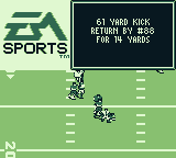 Madden 96 (Game Boy) screenshot: Kick was returned for 14 yards