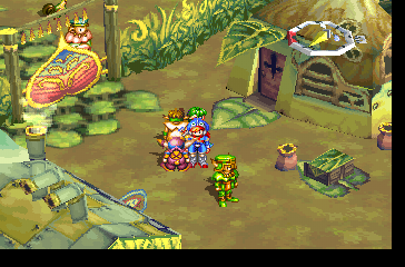 Grandia (PlayStation) screenshot: As opposed to the fairly bland dungeons, populated areas in this game often have a cozy, colorful, almost "creamy" vibe