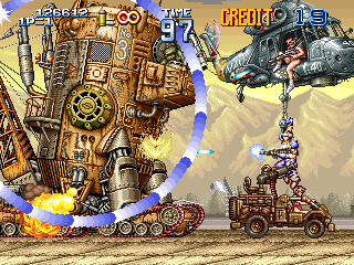 Gun Force II (Arcade) screenshot: Next boss fight