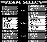 All-Star Baseball 99 (Game Boy) screenshot: Team Select.