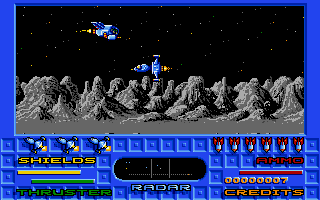 Star Breaker (Amiga) screenshot: "Staaarrrrr breaker - glides in from the sky..."