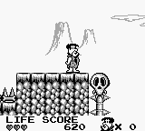 The Flintstones: King Rock Treasure Island (Game Boy) screenshot: A skull lift.