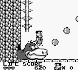 The Flintstones: King Rock Treasure Island (Game Boy) screenshot: Use the bubbles to get up higher.