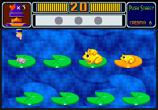 Puzzle & Action: Ichidant-R (Arcade) screenshot: Place the frogs in order.