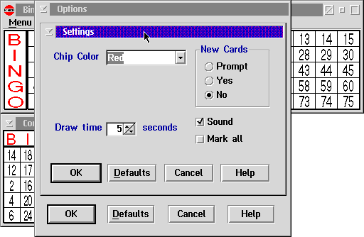 OS/2 PM Bingo (OS/2) screenshot: More options.
