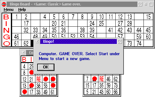 OS/2 PM Bingo (OS/2) screenshot: The computer wins this game.