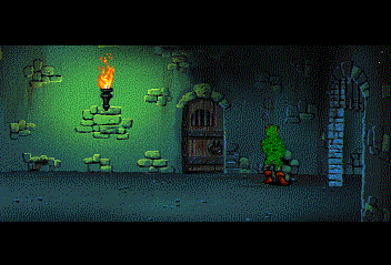 Beyond Shadowgate (TurboGrafx CD) screenshot: This game has a lot of deaths, here, Eric dies because curiosity got the best of him.