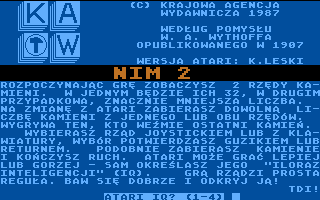 Nim 2 / Tixo (Atari 8-bit) screenshot: Nim 2 title screen and game instructions