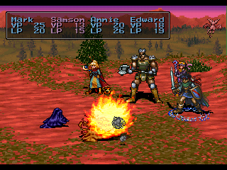 Beyond the Beyond (PlayStation) screenshot: Casting a fire spell in an open field