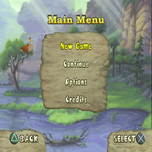 The Land Before Time: Big Water Adventure (PlayStation) screenshot: The main menu