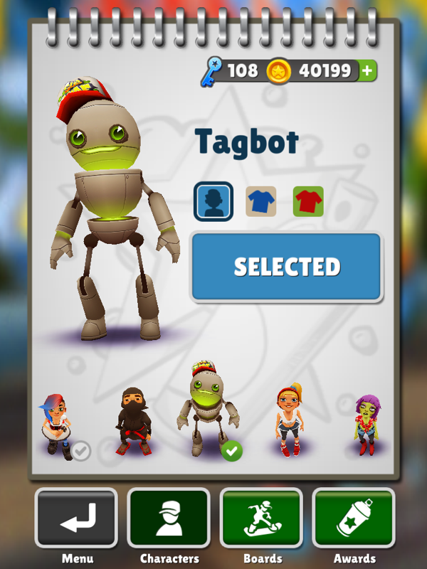 Subway Surfers (iPad) screenshot: Character selection (including the limited-edition character/s).