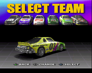 Stock Car Racer (PlayStation) screenshot: This is the car selection screen, after this the race begins