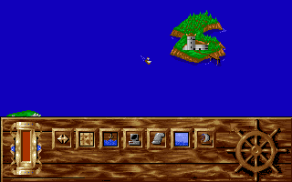 Piracy on the High Seas (Amiga) screenshot: Sailing to another island.