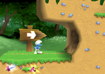 The Smurfs (PlayStation) screenshot: Each level ends by entering a cave