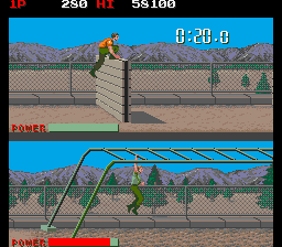 Boot Camp (Arcade) screenshot: Climbing over the wall.