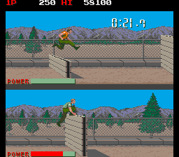 Boot Camp (Arcade) screenshot: Jump over the wall.