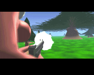 Worms (PlayStation) screenshot: The game has cute animated sequences of worms and big guns