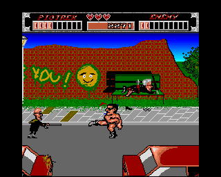 Street Hassle (Amiga) screenshot: Bloody bench