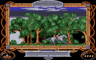 The Neverending Story II: The Arcade Game (Amiga) screenshot: Riding Artax.