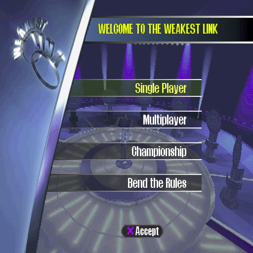 Weakest Link (PlayStation) screenshot: The game's main menu