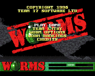 Worms (PlayStation) screenshot: The game's main menu
