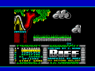 Biff (ZX Spectrum) screenshot: Title and main menu