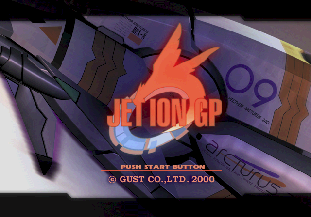 Jet Ion GP (PlayStation 2) screenshot: The game's start screen. There's no animated introduction in this game, it displays the company logos for Crave & Gust and then this. Played via an emulator.
