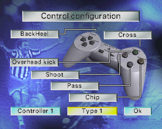 Soccer '97 (PlayStation) screenshot: There are twelve pre-set controller layouts