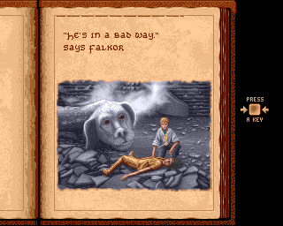 The Neverending Story II: The Arcade Game (Amiga) screenshot: In between levels there is more story and sound nice artwork.