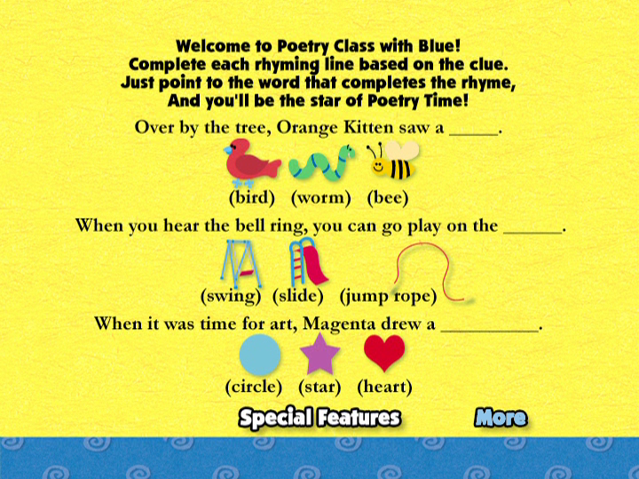 Blue's Clues: Classic Clues (DVD Player) screenshot: The first set of sentences.