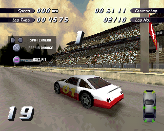 Destruction Derby 2 (PlayStation) screenshot: Pulling into the pit lane for repairs