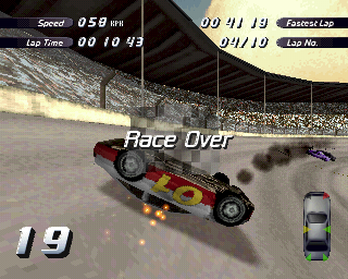 Destruction Derby 2 (PlayStation) screenshot: The cars take damage and sometimes they are destroyed