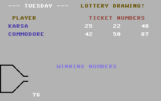 T.G.I.F. (Commodore 64) screenshot: Tuesday: Lottery Drawing