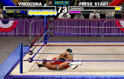 WWF WrestleMania (Arcade) screenshot: Sat on him.