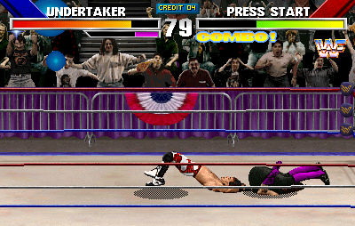 WWF WrestleMania (Arcade) screenshot: Threw backwards.