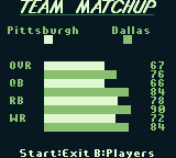 Madden 97 (Game Boy) screenshot: Team match-up