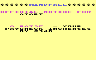 T.G.I.F. (Atari 8-bit) screenshot: Wednesday's Windfall
