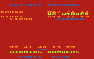 T.G.I.F. (Atari 8-bit) screenshot: Tuesday: Lottery Drawing