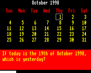 Clockwise (BBC Micro) screenshot: Finding the right date