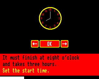 Clockwise (BBC Micro) screenshot: Setting the oven timer