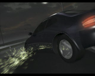 World's Scariest Police Chases (PlayStation) screenshot: The animated sequence at the start shows a chase in which the suspect drives over one of those spiky things police lay across the road. The tires blow and they continue driving on the rims