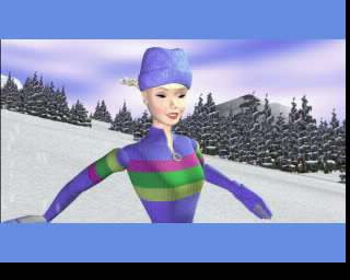 Barbie: Super Sports (PlayStation) screenshot: Here's Barbie on the snowboarding slopes