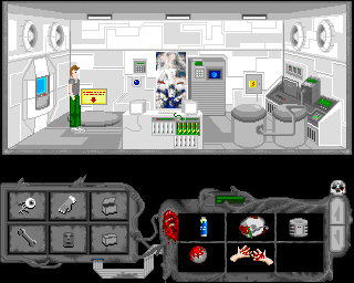 Ciemna Strona (Amiga) screenshot: Entrance to the mechanical level