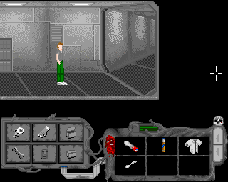 Ciemna Strona (Amiga) screenshot: Typical curve of the corridor at the first level